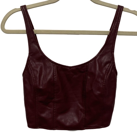 Y2K Guess Dark Red Faux Leather Cropped Tank Top - Picture 1 of 7